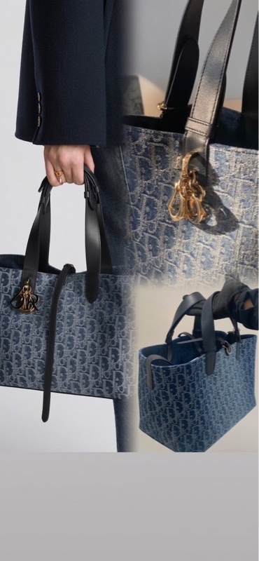 Dior /迪奧 Toujours 丹寧牛仔 中號 金扣 尺寸：21*27*24