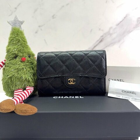 CHANEL 荔枝牛黑金三折中夾