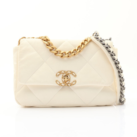 CHANEL 香奈兒 19 口蓋包 肩背包 白色 菱格紋 羊皮 AS1160