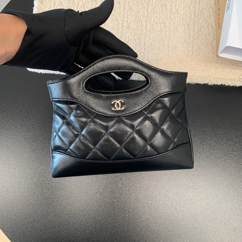Chanel香奈兒24B黑金31bag橫版nano油蠟羊皮鏈條包手提包斜挎包