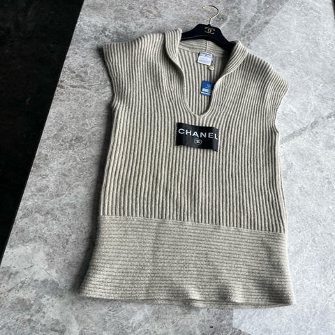 Chanel 08C灰色针织无袖连衣裙fr40