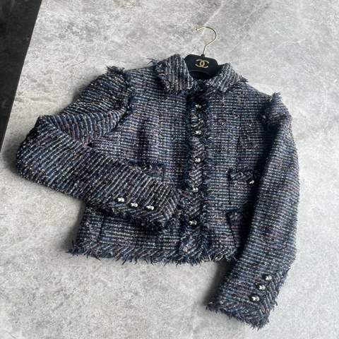 Chanel 05A紫蓝色粗花呢外套fr34
