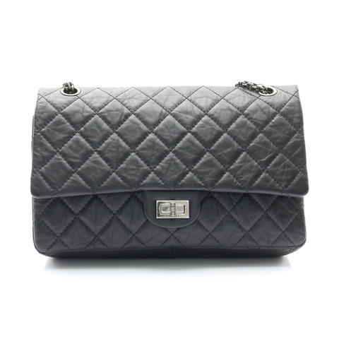 CHANEL 香奈兒 2.55 Large 肩背包 黑色 菱格紋 牛皮 A37587