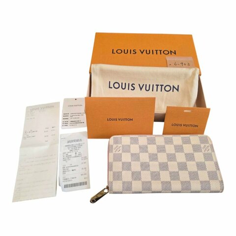 【美收精品】  LOUIS VUITTON 白色棋盤格紋金邊內粉紅色長夾  6-903【隔月月中將轉賣至日本 上架期限30天】