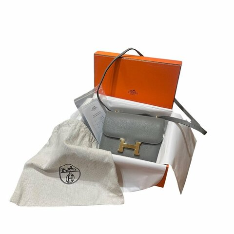 【美收精品】Hermes Constance Mini 18  Epsom 皮革大象灰 金色 H 扣肩背包 / 斜背包 6-894【隔月月中將轉賣至日本 上架期限30天】