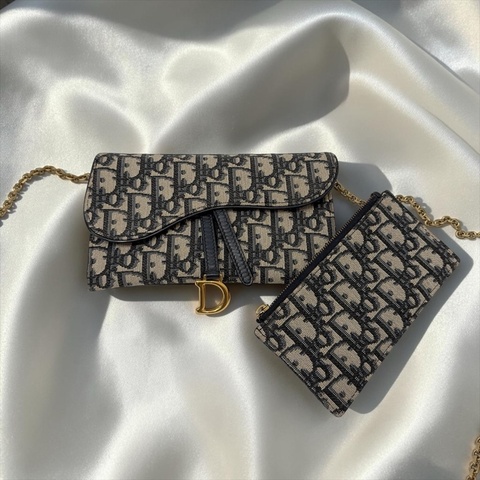 莉亞精品♡ Dior woc 二合一  藍老花金扣 馬鞍斜背包 二手美包