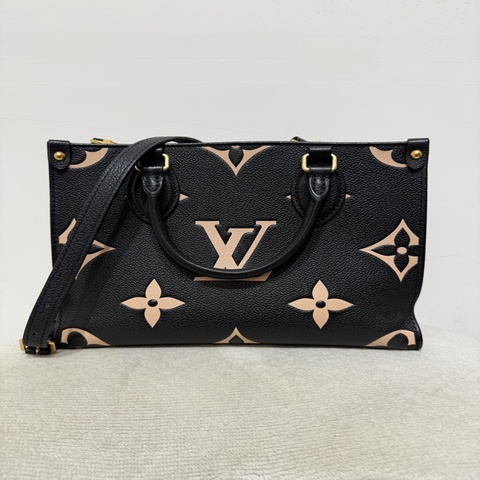 LV OnTheGo PM 黑拼米全皮壓紋手提包 斜背包（芯片款）