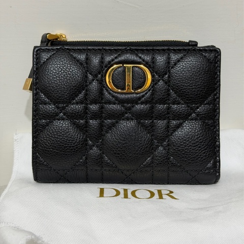 Dior Dahlia經典黑金菱格紋對開式短夾