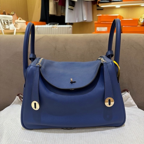 愛馬仕 Hermes lindy30 Swift皮 手提單肩斜挎包 藍色 牛皮 銀扣 T刻