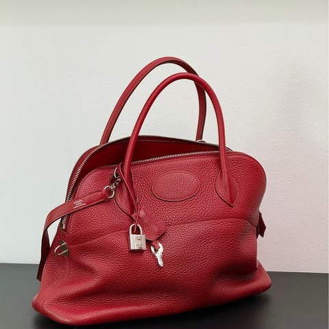 Hermes • 經典石榴紅Tc皮銀釦Bolide 31保齡球包