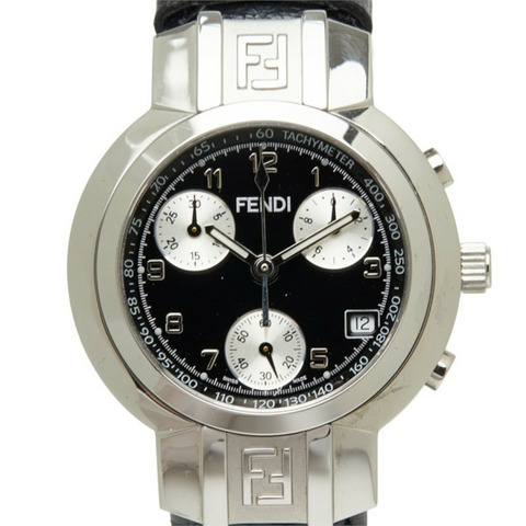 Fendi Orologi 4500L 石英腕錶，黑色錶盤，不鏽鋼錶帶，皮革錶帶，女款 FENDI