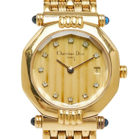 Dior 八角形腕錶 D64 151 石英金色錶盤不鏽鋼鑲鑽女錶