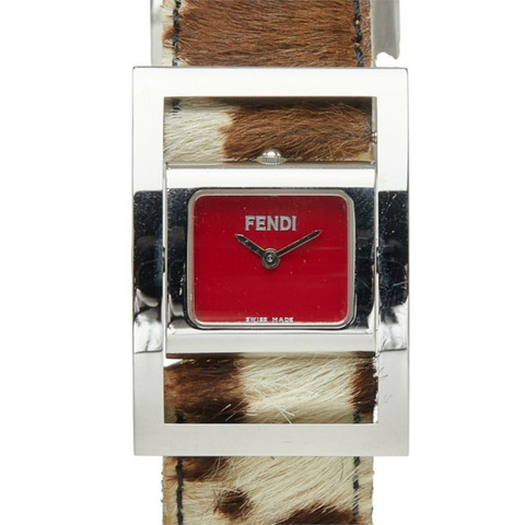Fendi Gyro Watch F5000 石英錶 紅色錶盤 不鏽鋼 小牛毛 女士 FENDI