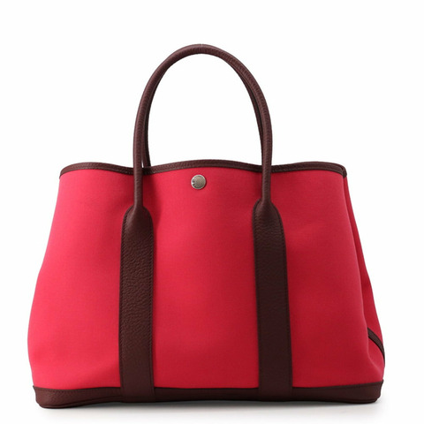 愛馬仕 Garden PM 手提包，Rose Extreme Bordeaux，Toile Officier Negonda，A Stamp，Garden，手提包，女士 HERMES