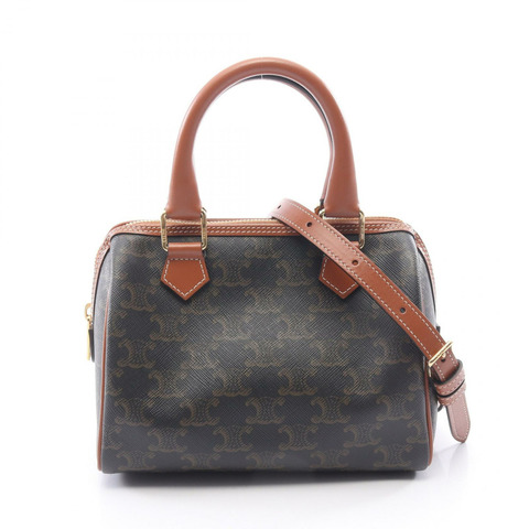 CELINE 小號 Boston Cuir Triomphe 2WAY 手提包 113772CAS.04LU PVC塗層帆布皮革 黑色 棕色 二手 女士