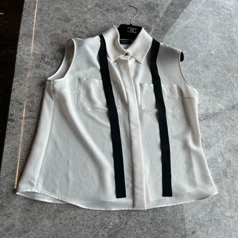 Chanel 00v白色真丝无袖衬衫fr38