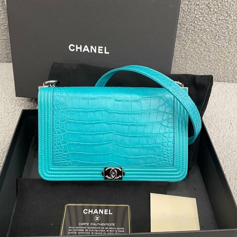香奈兒 Chanel Le Boy WOC 水藍 鱷魚皮 銀扣