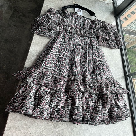 Chanel 23s条纹碎花连衣裙fr38