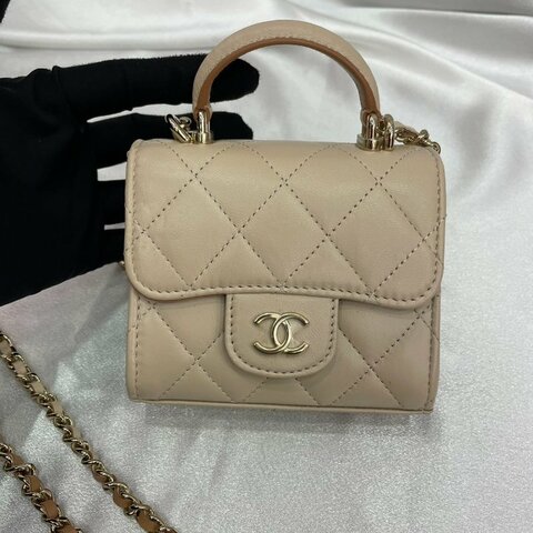 香奈兒 Chanel Trendy 手柄小斜挎包 杏色 淡金扣