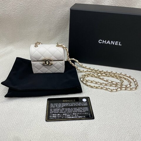 香奈兒 Chanel 耳機包 白色 羊皮 淡金扣 閒置新