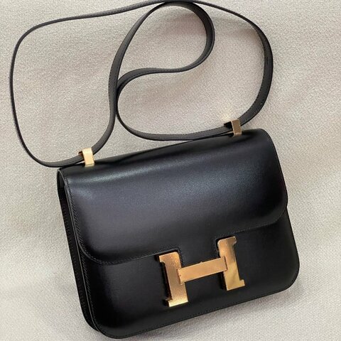 愛馬仕 Hermès 康康 24 Constance 黑色 Box皮 金扣 W刻