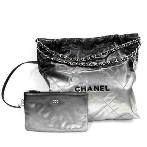 CHANEL 香奈兒 黑銀漸變色 CHANEL22 MEDIUM 肩背包 AS3261B