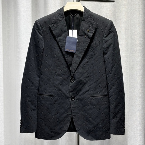Louis Vuitton LV Suit西裝外套 48碼 別針 做舊老花滿印壓紋 黑色