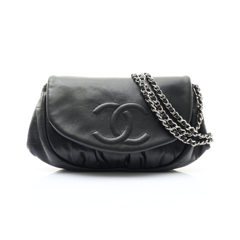 CHANEL 香奈兒 Half Moon Chain 肩背包 黑色 羊皮 無卡