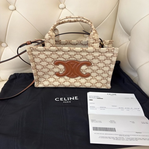 二手CELINE老花凱旋門棕色帆布托特包Booktote