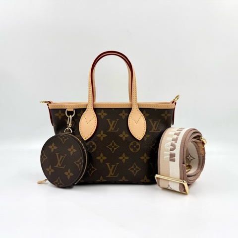 LV原花拼奶茶色背帶NEVERFULL BB側背包M46705