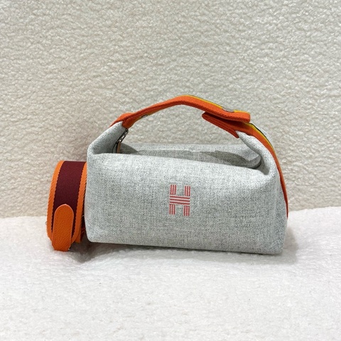 Hermes🩶灰棉帆布Bride-A-Brac銀釦小型收納便當袋