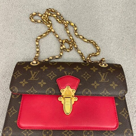 路易威登 Louis Vuitton 維多利亞 Victoire 中號 Cherry 老花 金珠鏈條包 紅色 金扣