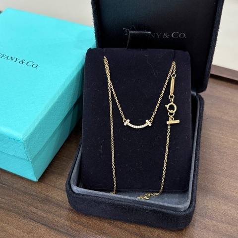 Tiffany 帝芙尼 滿鑽mini笑臉項鍊，18k黃金