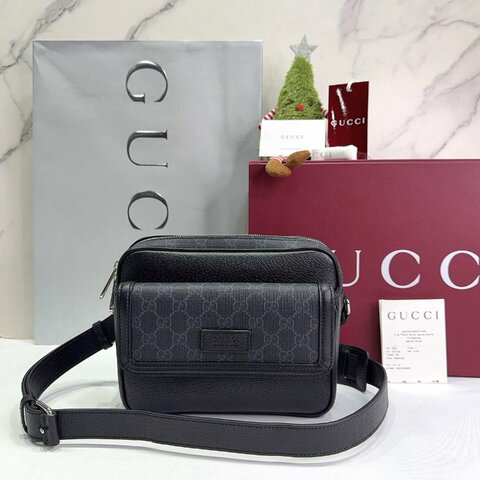 GUCCI GG Supreme皮革帆布拼接斜背包