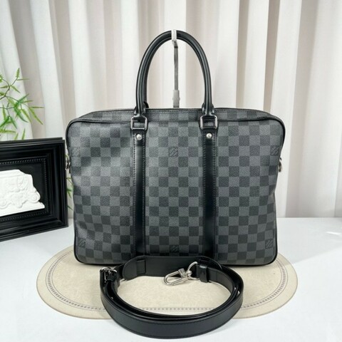 Louis Vuitton 男士黑棋盤格公文包電腦公事包
