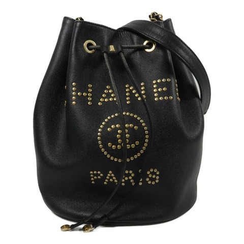 CHANEL 牛皮皮革Deauville Bucket Bag鏈帶肩背袋