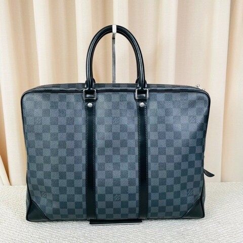 Louis Vuitton 黑色通勤棋盤格手提公事包 經典棋盤格配色