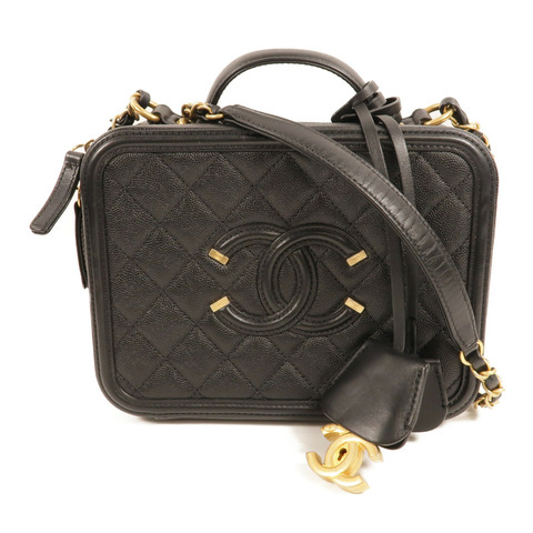 CHANEL 牛皮皮革CC Filigree Vanity Case Medium鏈帶肩背袋