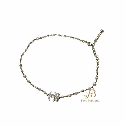 【CH0001】CHANEL蝴蝶結LOGO 珍珠水鑽項鍊