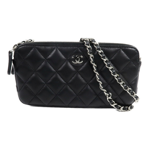 CHANEL 羊皮皮革Classic Double Zip Cluth鏈帶肩背袋