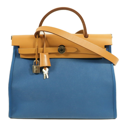 HERMES 帆布Herbag PM手挽肩背兩用袋Bleu Izmir