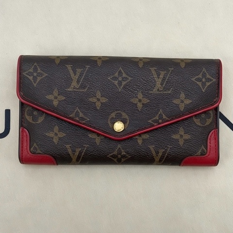 Louis Vuitton lv 路易威登 老花拼紅皮長款錢包