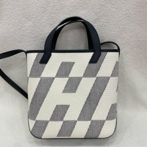 愛馬仕 Hermès Cabas H en Biais 27 黑白斜紋帆布包 帆布拼Swift皮 閒置新 B刻