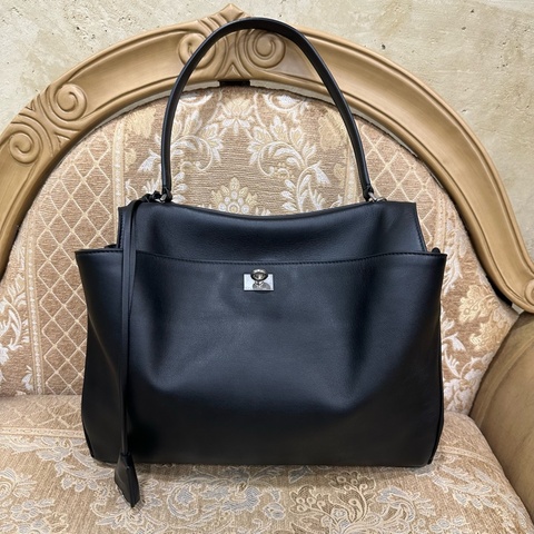 Balenciaga 黑小牛皮銀釦Rodeo中型手提肩斜背包