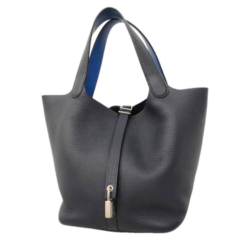 Hermes Picotin Lock MM Eclat 手提包，Taurillon Clemence 皮革，Blue Nuit/Blue Saphir，Z 印記，女士。