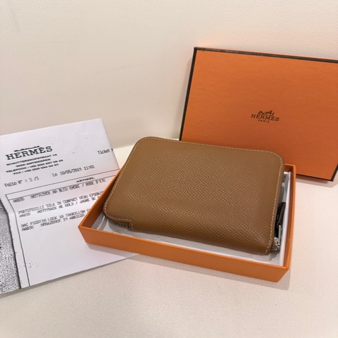 HERMES✨絲巾拉鍊短夾錢包卡包 金棕金 D刻