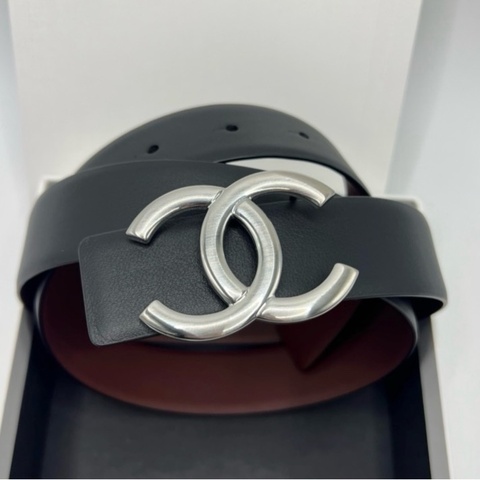 ✨Chanel經典大雙C銀扣皮帶