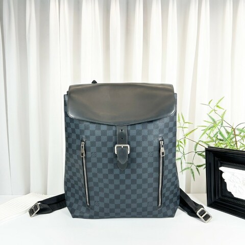 LOUIS VUITTON Trio塗層帆布 拼色 Max黑藍棋盤格雙肩包