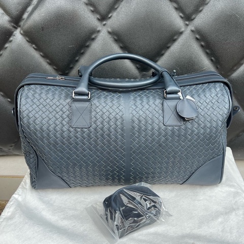 Bottega Veneta 葆蝶家BV 編制波士頓藏青色全皮50旅行袋