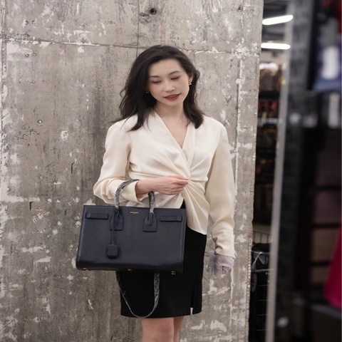 SAINT LAURENT Sac de Jour 小型粒面皮革手提包